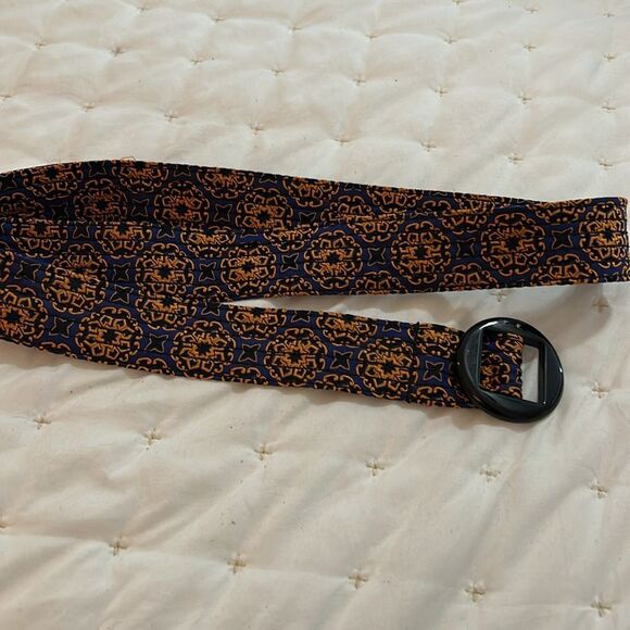J. Crew Womens 100% Silk Belt Size S/M 41"L Blue Orange Geometric - Picture 4 of 6
